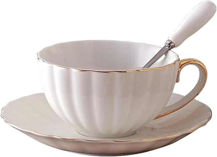 YBK Tech Ceramic Coffee Cup and Saucer Set, 6.8oz Coffee Cup with Gold Rim | Amazon (UK)