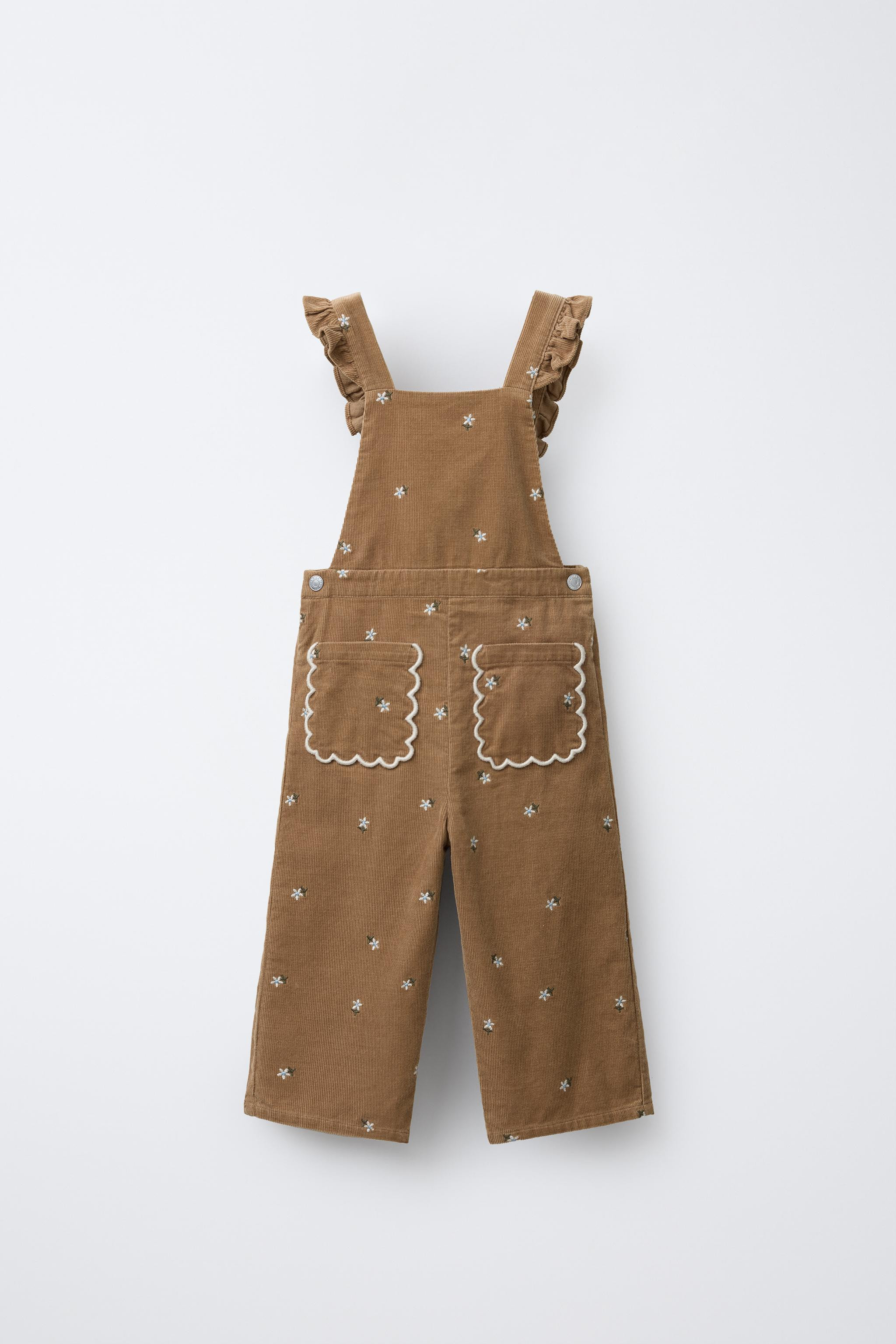 EMBROIDERED FLOWER CORDUROY LONG OVERALLS | Zara US