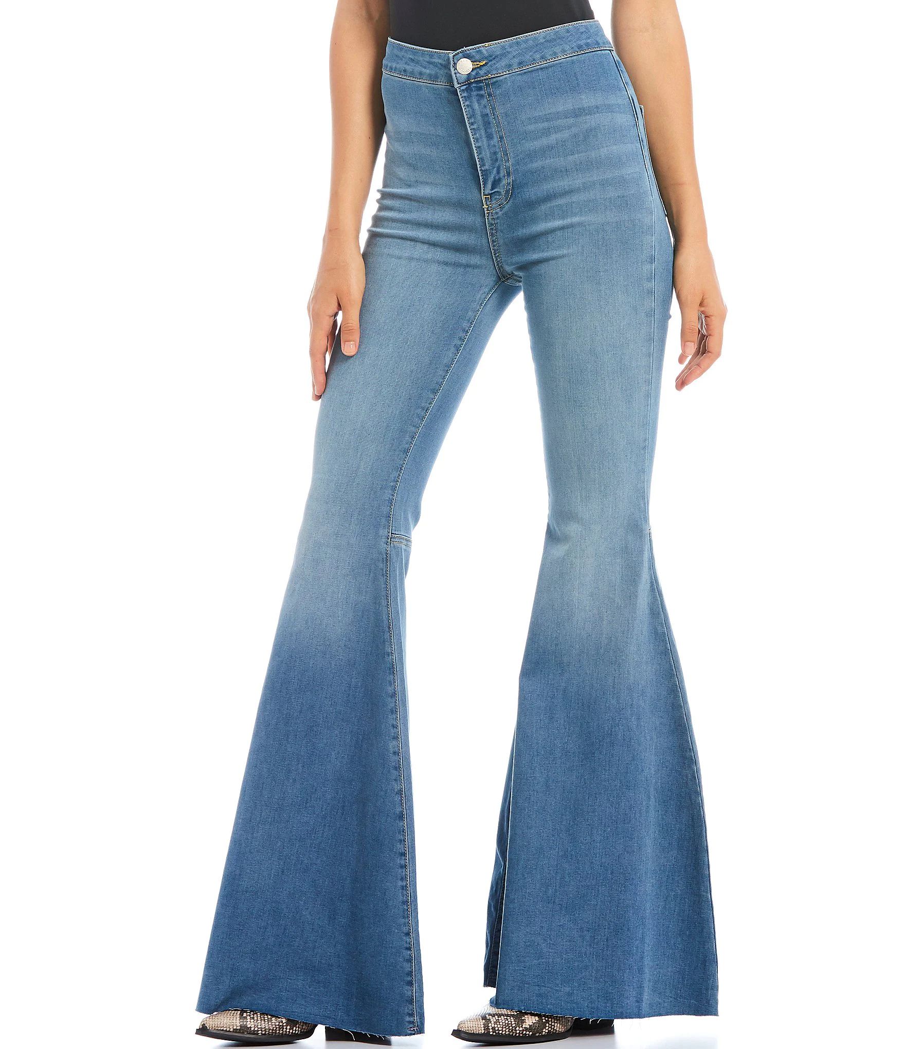 Free People Just Float On Flare Bell Bottom High Rise Raw Hem Jeans | Dillard's | Dillard's