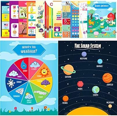 Youngever 13 Pack Laminated Educational Preschool Posters for Toddlers and Kids, Learning Posters... | Amazon (US)