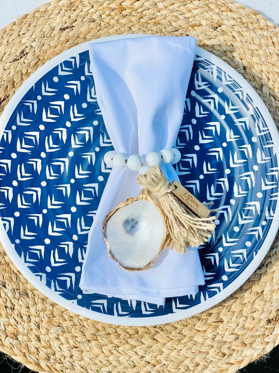Oyster shell napkin rings Bright white wooden beads hostess gift, party favor, nautical wedding, ... | Etsy (US)