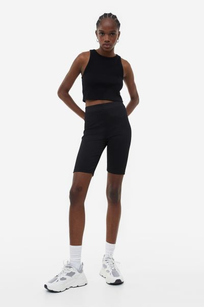 Ribbed Biker Shorts - Black - Ladies | H&M US | H&M (US + CA)