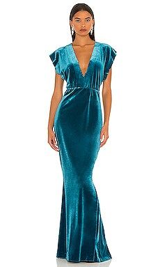 Norma Kamali V Neck Rectangle Gown in Teal from Revolve.com | Revolve Clothing (Global)