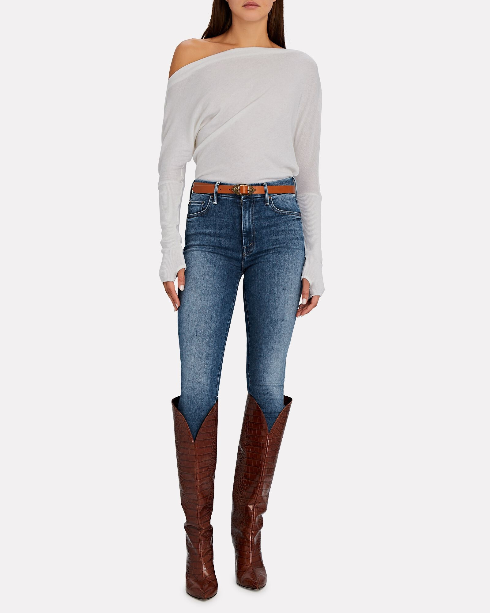 Cotton-Cashmere One-Shoulder Top | INTERMIX