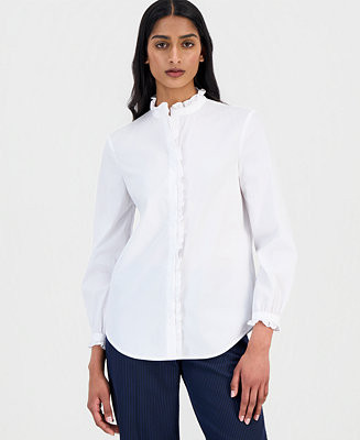 Women's Ruffle-Trim Button-Front Shirt | Macy's