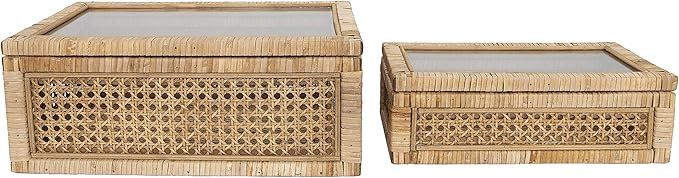 Creative Co-Op Cane and Rattan Display Boxes with Glass Lid, Set of 2 | Amazon (US)
