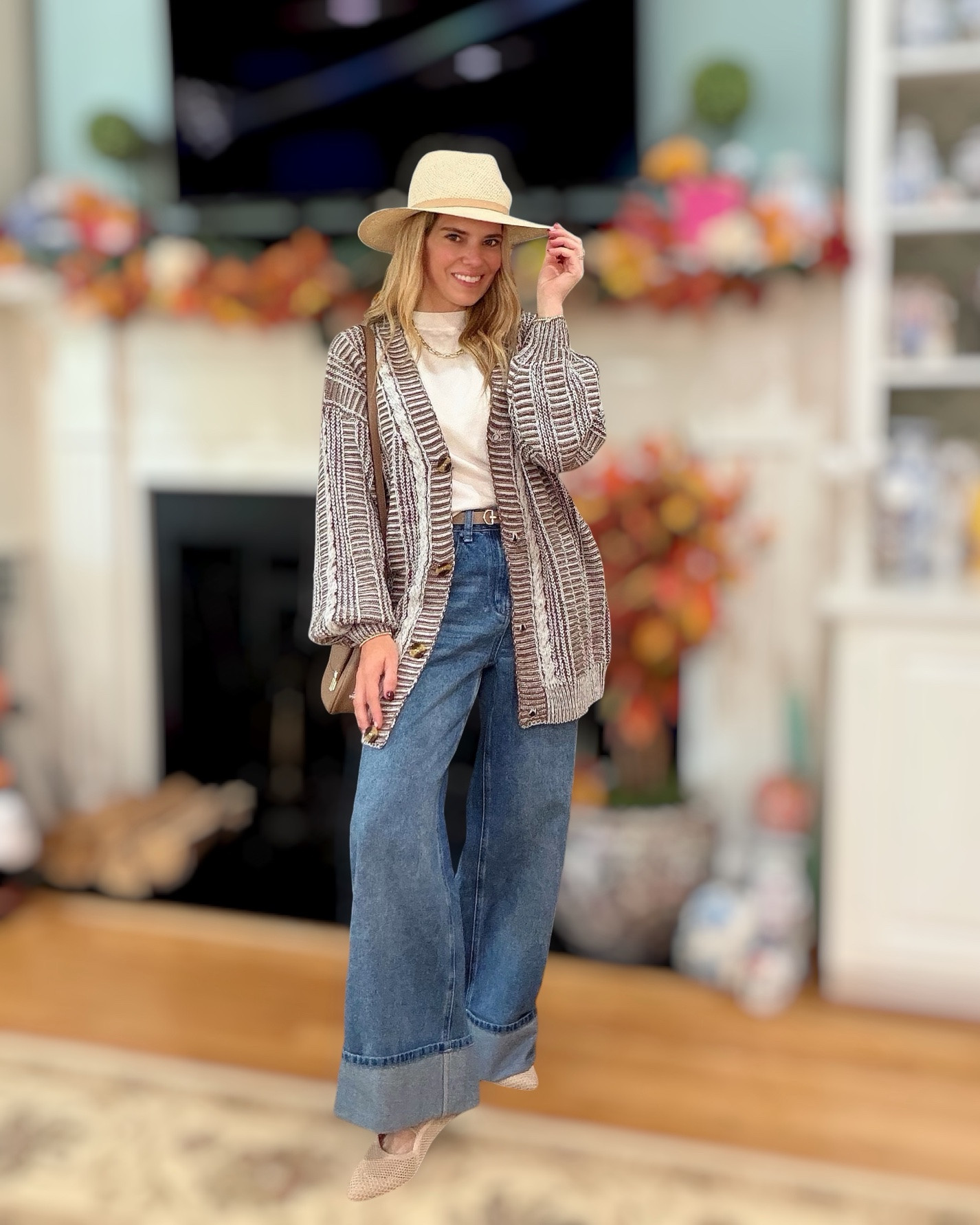Fall Transition Outfit 🤎🍂

I’m loving this cozy, neutral fall transition look! The textured cardigan adds the perfect layer over a simple cream knit, while wide-leg jeans keep it casual and current. Finished with a classic neutral hat, crossbody bag, and pretty flats for an effortlessly polished look. ✨🤎

This is the kind of outfit you can wear all season long—from coffee dates and shopping to lunch or a casual day out. 🍁

Fall transition outfit, women’s fall fashion, wide-leg jeans, neutral fall outfit, cozy cardigan, cream knit top, classic hat, neutral accessories, casual chic style, elevated everyday outfit, women over 40 fashion, preppy fall style.

#LTKOver40 #LTKSeasonal #LTKootd
