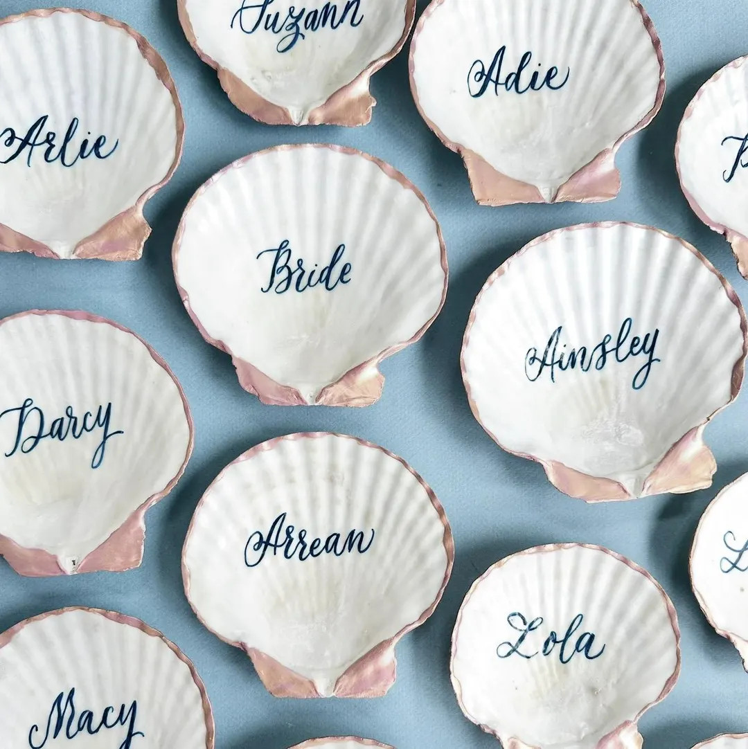 Rose Gold Scallop Shell Place Card Ring Dish With Calligraphy for Wedding Coastal Table Decor - E... | Etsy (US)