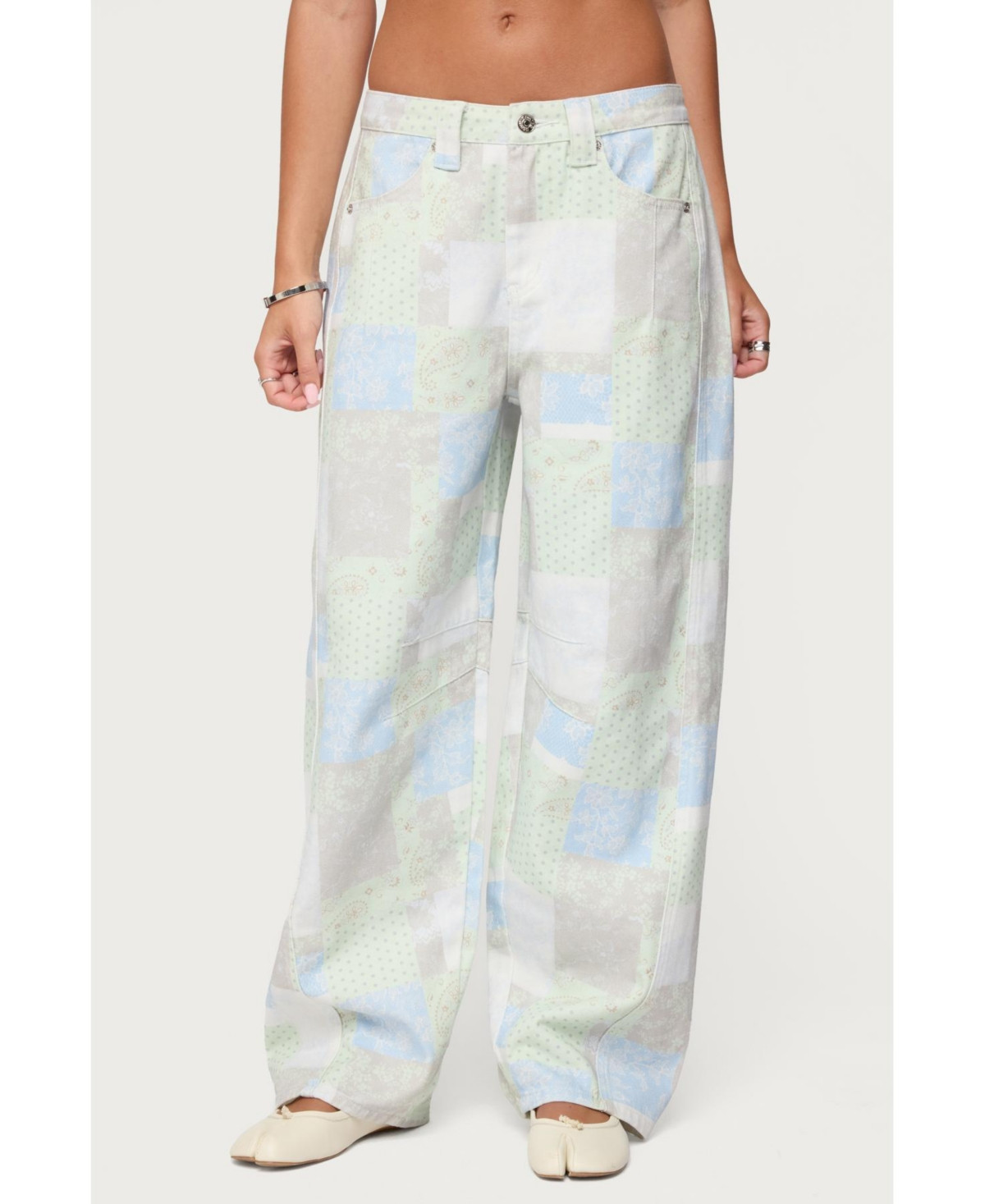 Edikted Women's Patchwork Low Rise Baggy Jeans - Mix | Macy's