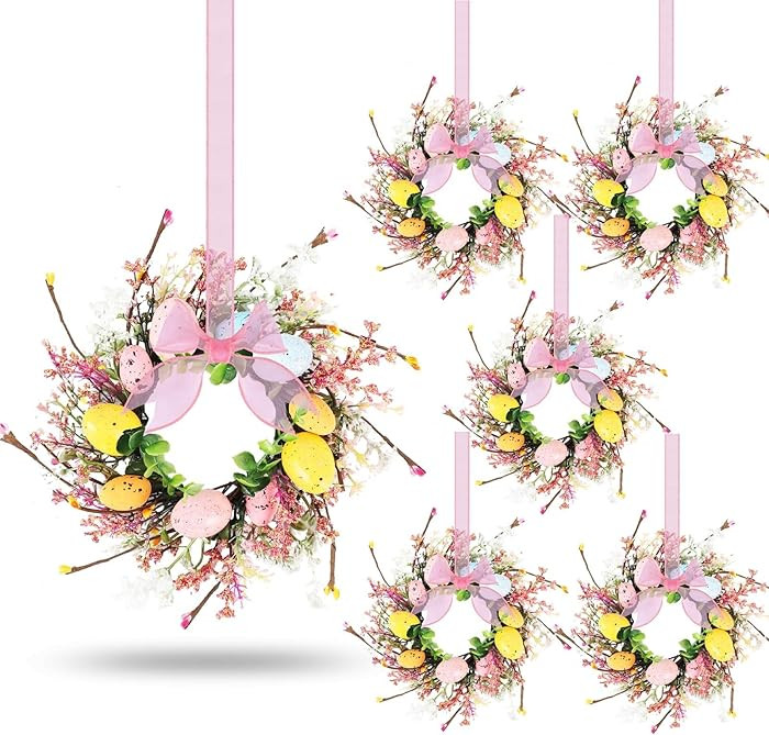 6 Pcs Easter Egg Candle Rings Wreaths Mini Artificial Spring Easter Egg Berry Wreath for Front Do... | Amazon (US)