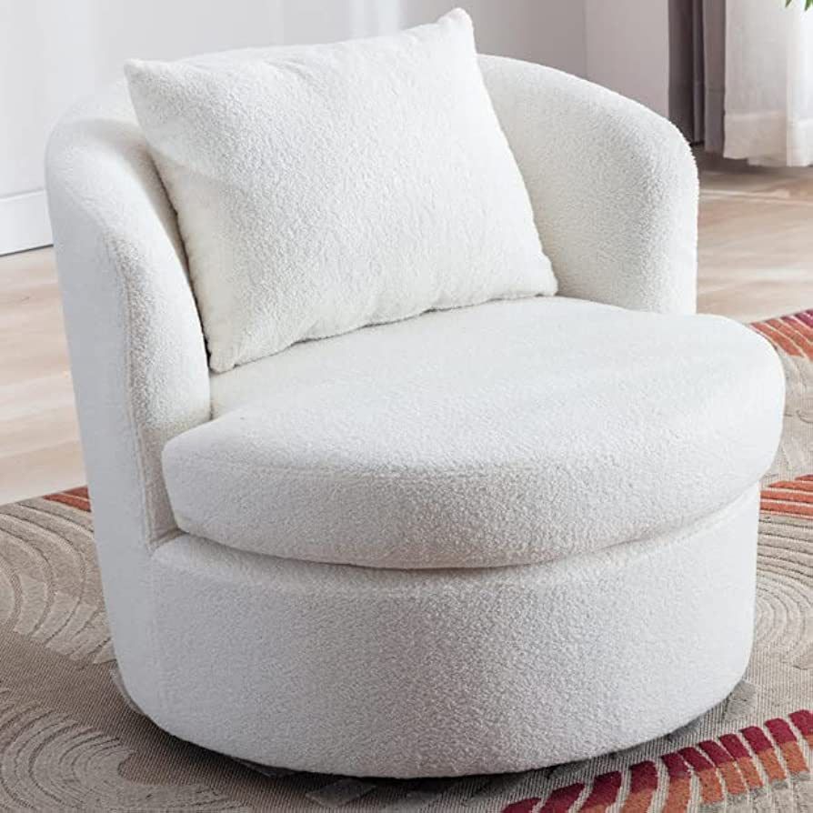 INZOY Swivel Barrel Chair with Lamb Wool Fabric, Swivel Accent Chair Sherpa Chair with Plump Pillow, | Amazon (US)