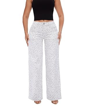 ONESO Mid-Low Rise Baggy Jeans Wide Leg for Women Distressed Pants Stretchy Bottom Lady Basic Com... | Amazon (US)