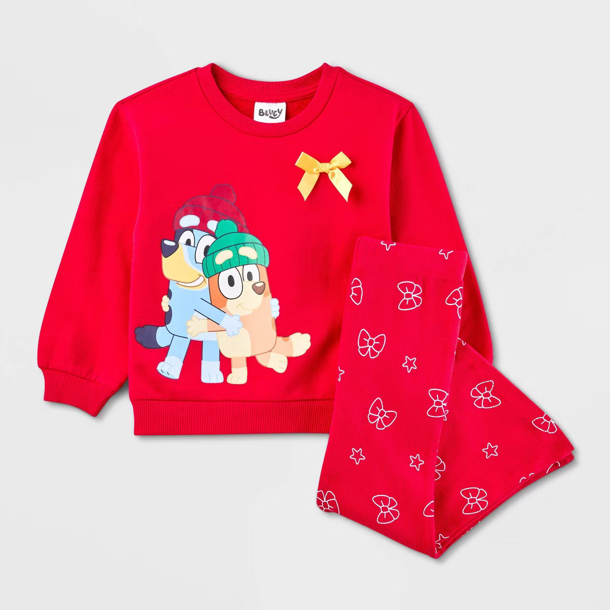 Toddler Girls' Bluey Bingo Christmas Bow 2pc Pullover Top and Bottom Set - Red | Target