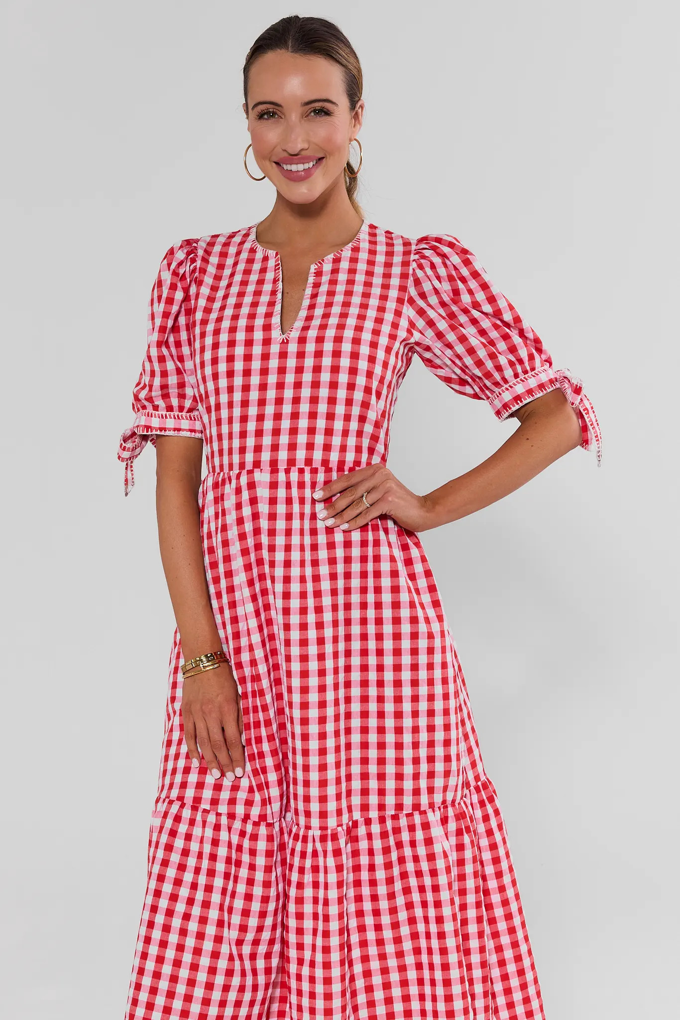 Hazel Red Gingham Midi Dress | Avara