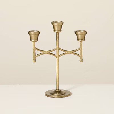 Scalloped Brass 3ct Taper Candelabra Antique Finish - Hearth & Hand™ with Magnolia | Target
