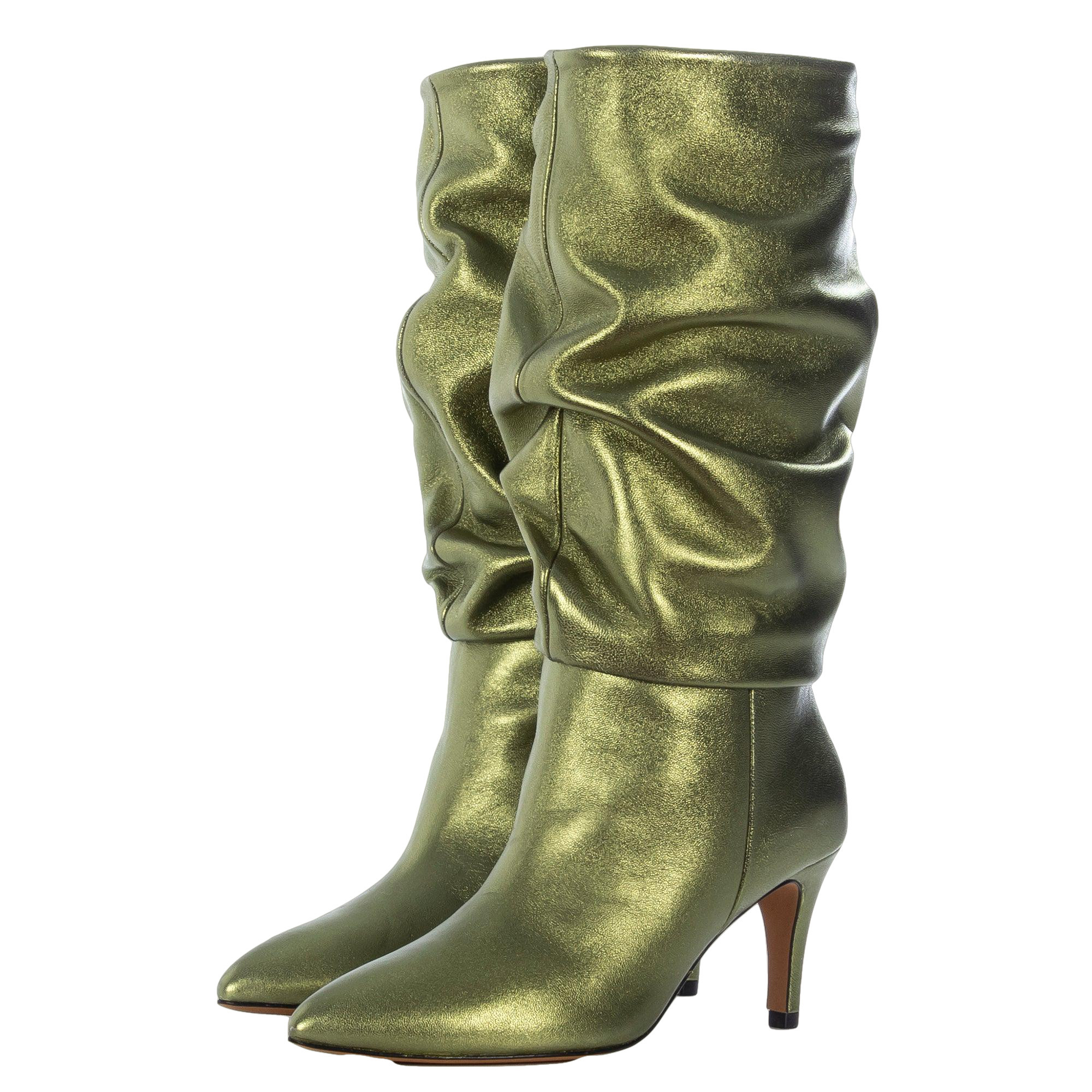 Slouchy Green Metallic Boots | Seezona