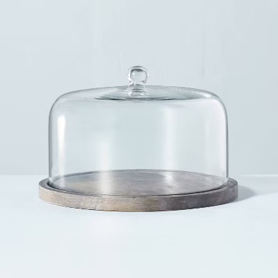 Distressed Wood with Glass Dome Cake Stand Black - Hearth & Hand™ with Magnolia | Target
