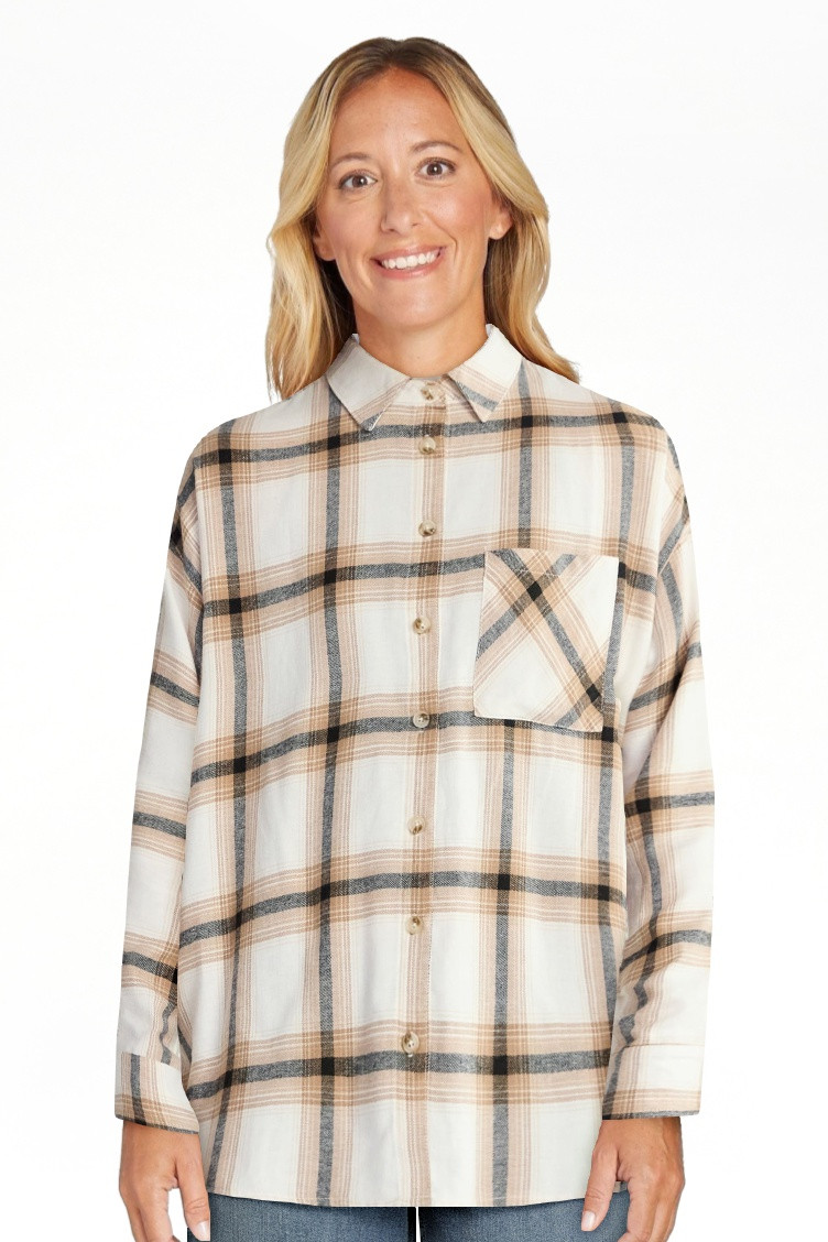 No Boundaries Slouchy Flannel Shirt with Side Pockets, Women's | Walmart (US)