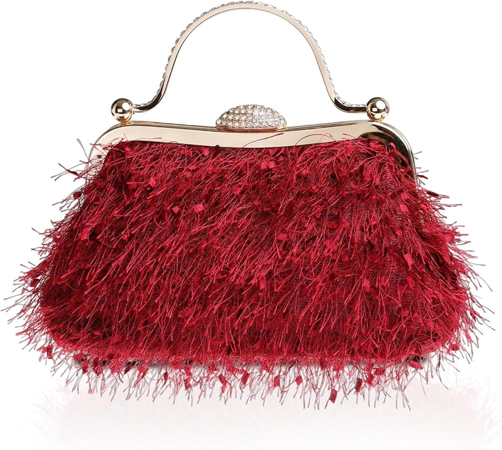 Tassel Women's Evening Handbag Cocktail Prom Formal Clutch Purse Feather Elegant Shoulder Bag for... | Amazon (US)