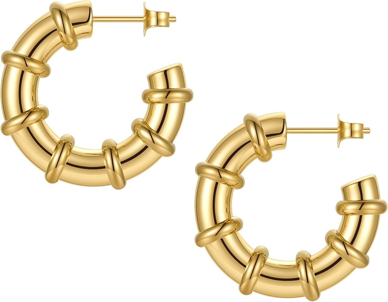 Classic Hoop Earring Stainless Steel Small C-shaped Hoops Earrings for Women Gold and Silver Colo... | Amazon (US)