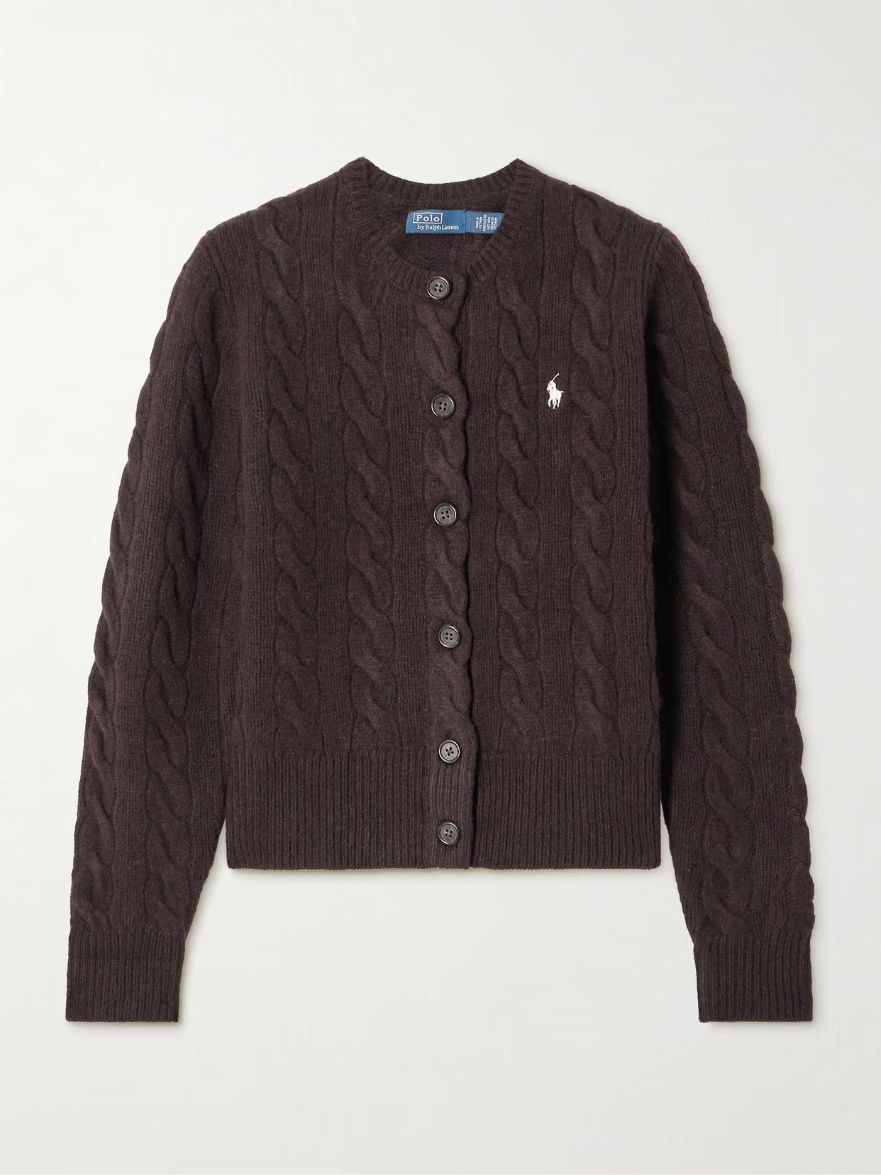 Polo Ralph Lauren - Embroidered Cable-knit Wool And Cashmere-blend Cardigan - Brown | NET-A-PORTER (US)