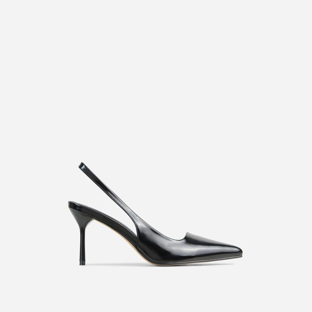 I-Still-Do Pointed Toe Slingback Low Stiletto Court Heel In Black Faux Leather | EGO Shoes (US & Canada)