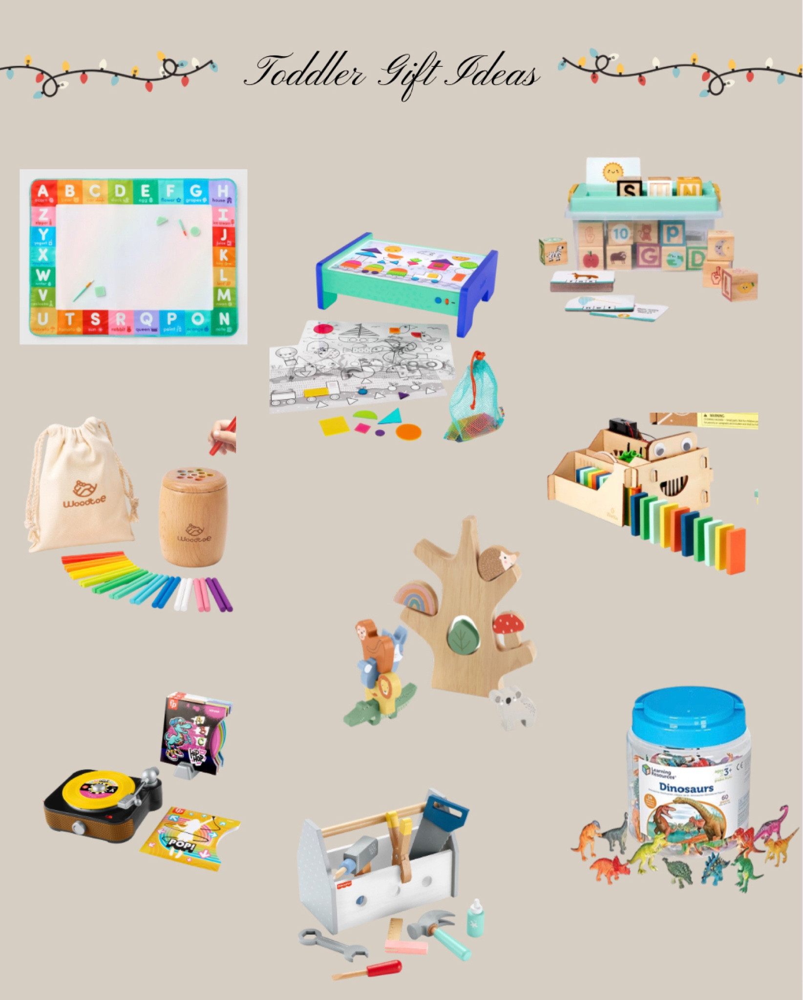 Toddler and kids toys for Christmas ideas. All very affordable, fun, learning based toys. Montessori toys. Dinosaurs, doodle mat, domino machine, light table, tools. Perfect for little boy or girl for Christmas! 

#LTKkids #LTKSeasonal #LTKfindsunder50