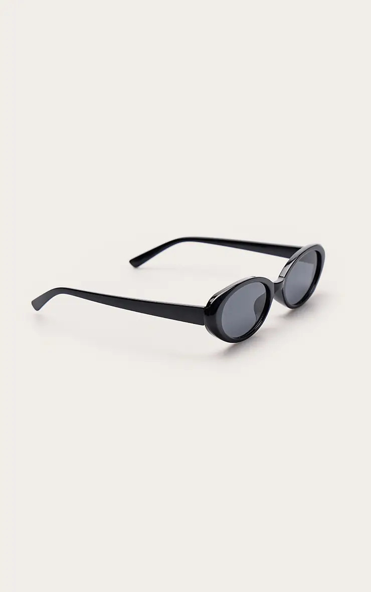 Black Slim Oval Cat Eye Sunglasses | PrettyLittleThing UK