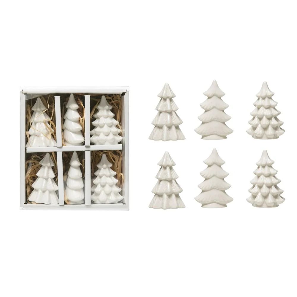 Stoneware Trees, White, Boxed Set of 6 | Burke Decor