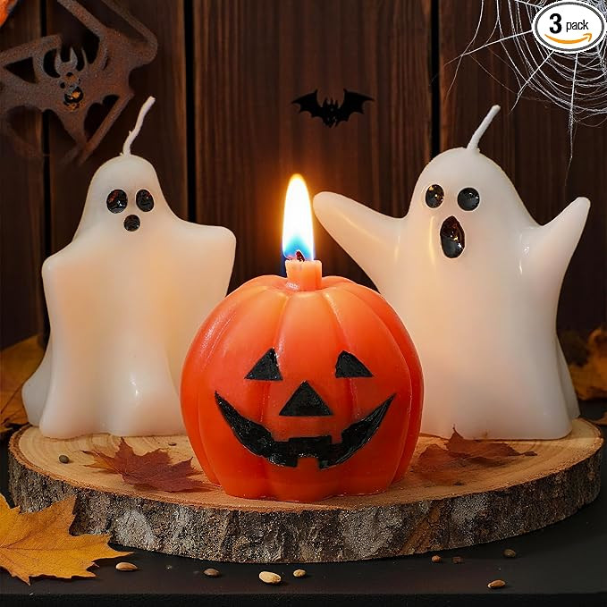 Whaline Halloween Pumpkin Ghost Candles Cute Pumpkin Ghost Shaped Wax Candles Trick or Treat Tabl... | Amazon (US)