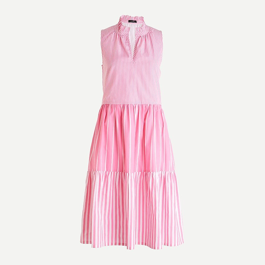 Sleeveless tiered popover dress in mixed stripe | J. Crew US