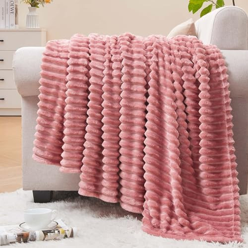 BEDELITE Fleece Throw Blanket for Couch – 3D Ribbed Jacquard Soft and Warm Decorative Fuzzy Blanket – Cozy, Fluffy, Plush Lightweight Pink Throw Blankets for Bed, Sofa, 50x60 inches | Amazon (US)