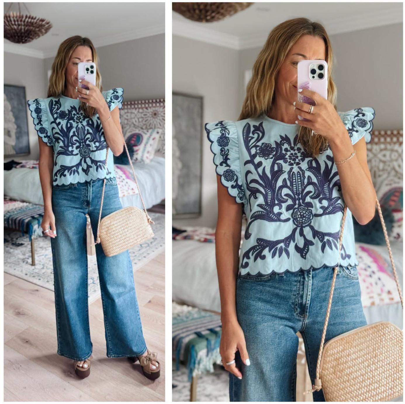 The embroidery gives this blouse that "Where did you get that?" factor, while the relaxed denim keeps it from feeling too dressy. Equal parts polished and effortless. 

 #LTKootd #LTKSeasonal #LTKOver40