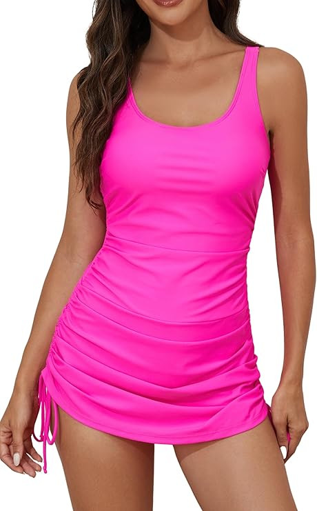 Eomenie Women's One Piece Swimdress Swimsuit with Drawstring Tummy Control Bathing Suits Push Up ... | Amazon (US)