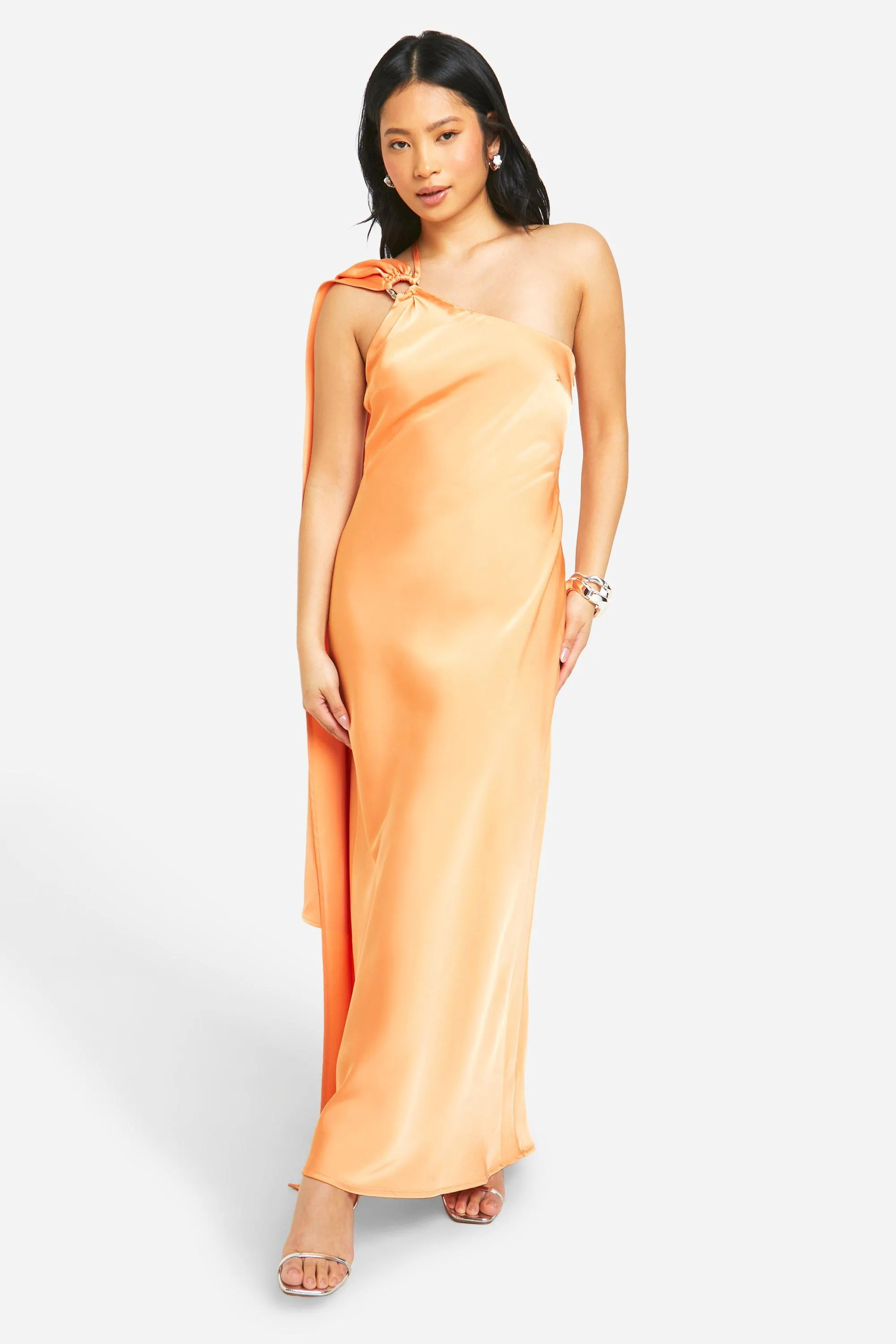 Petite Satin Draped Shoulder Maxi Dress | Boohoo.com (UK & IE)