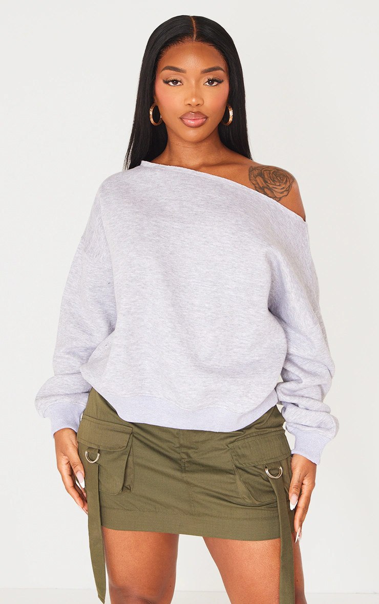 Shape Grey Marl Sweat Raw Edge Slouch Sweatshirt | PrettyLittleThing UK