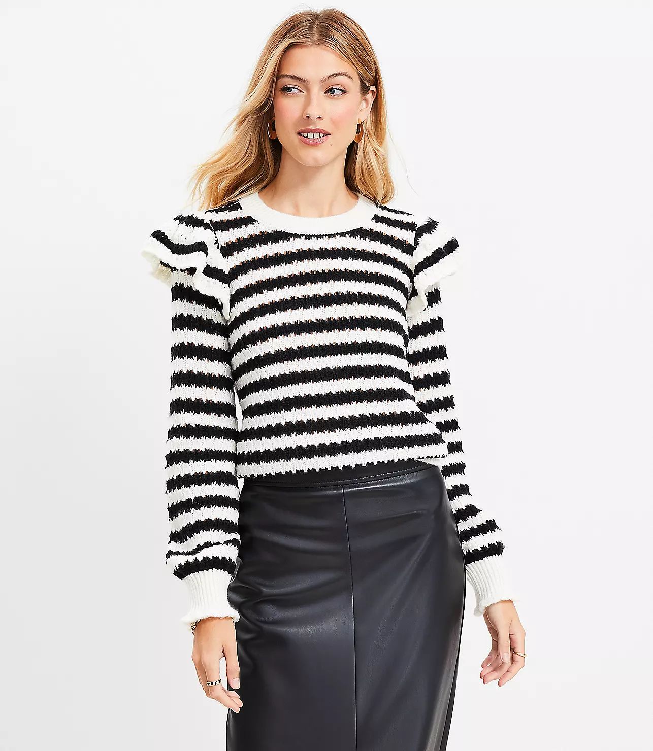 Striped Shoulder Ruffle Sweater | LOFT