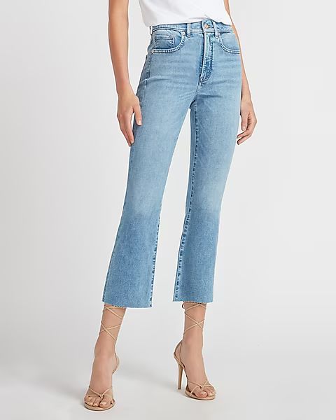 High Waisted Raw Hem Cropped Flare Jeans | Express