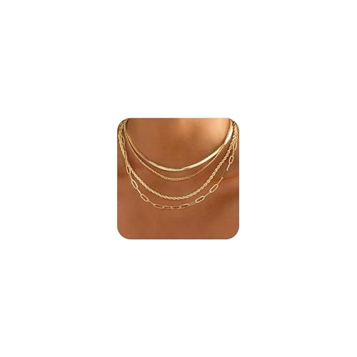 MFRYK Gold Necklaces Stack For Women,14K Gold Plated Simple Layered Choker Necklaces For Women,Stackable Multilayer Gold Rope Cuban Herringbone Snake Paperclip Chain Layering Necklace Set Jewelry Gift | Amazon (US)