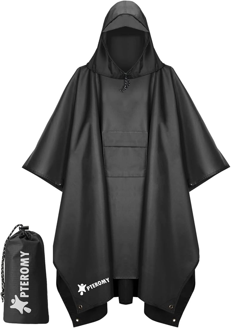 PTEROMY Hooded Rain Poncho for Adult with Pocket, Waterproof Lightweight Unisex Raincoat for Hiki... | Amazon (US)