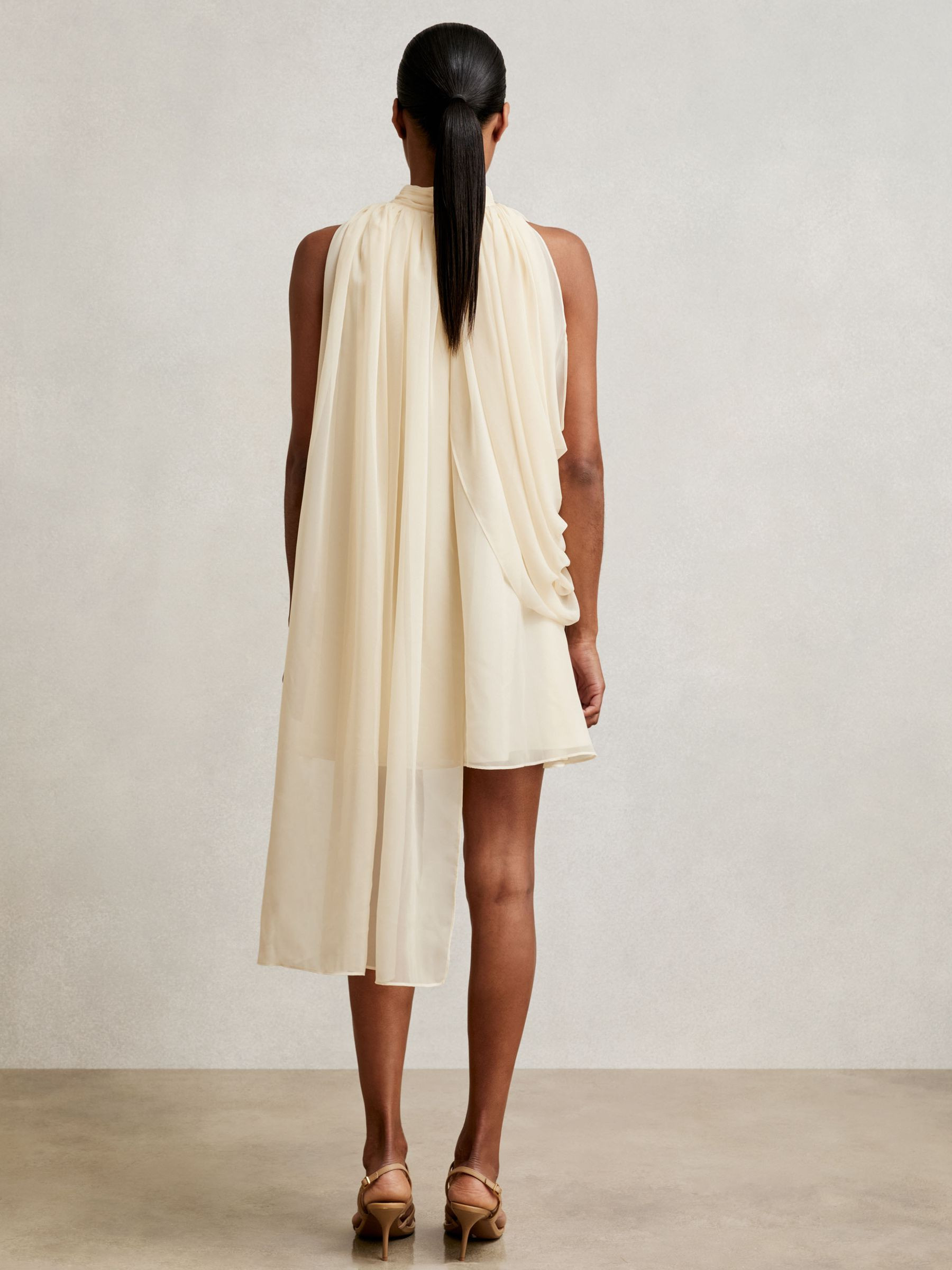 Draped Chiffon Sleeveless Mini Dress in Ivory | Reiss DE