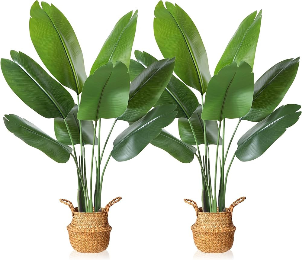 MOSADE 4FT Artificial Bird of Paradise Plant,Tall Fake Tropical Palm Tree with Woven Seagrass Bas... | Amazon (US)