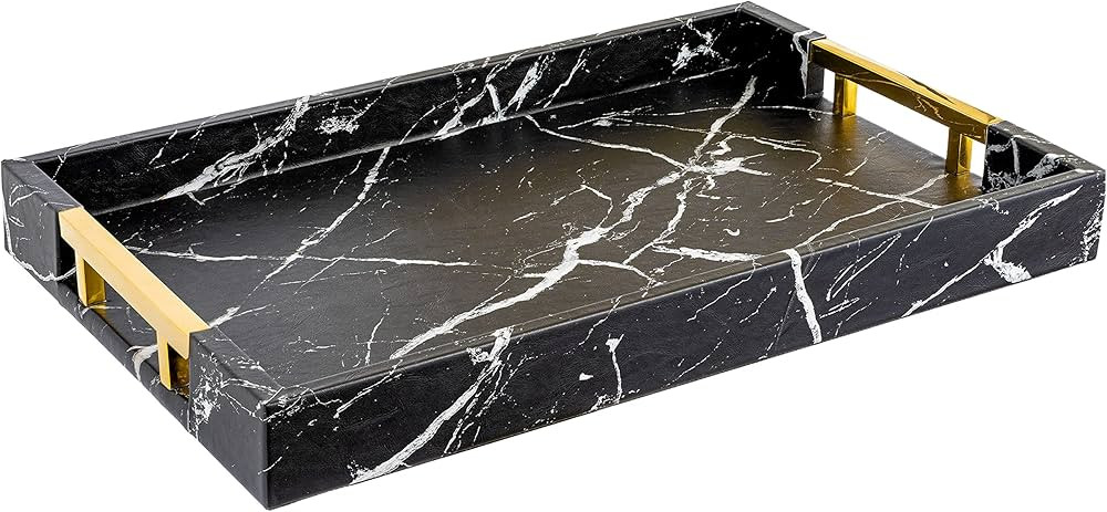 Home Redefined Modern Elegant 18"x12" Rectangle Black Marble Faux Leather Decorative Ottoman Coff... | Amazon (US)