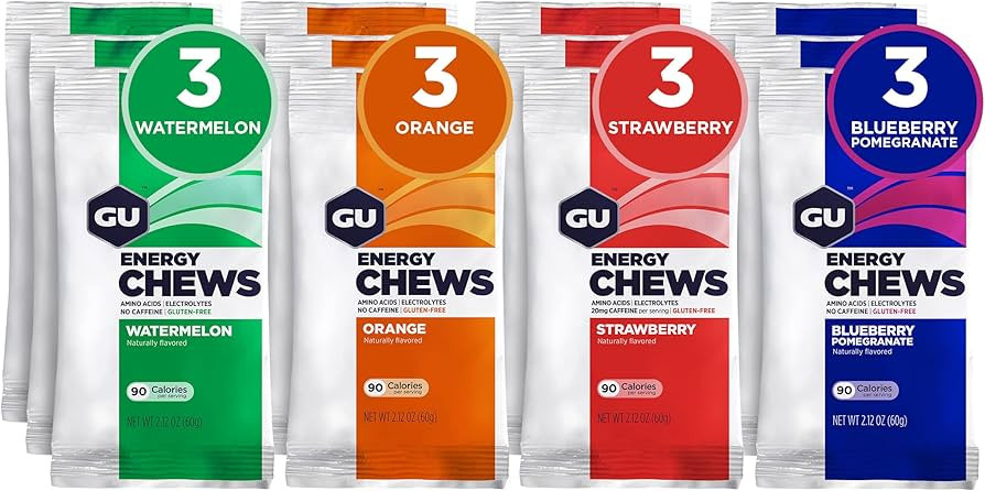 GU Energy Chews, Variety Pack Energy Gummies with Electrolytes, 12 Bags (24 Servings Total) | Amazon (US)