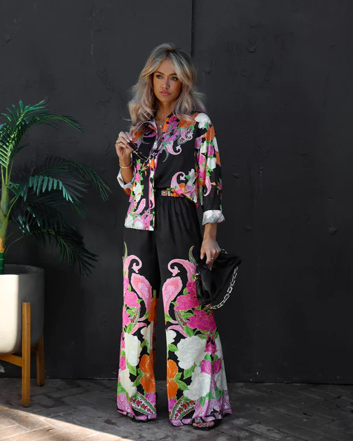 Kyoto Nights Satin Floral Wide Leg Pants | VICI