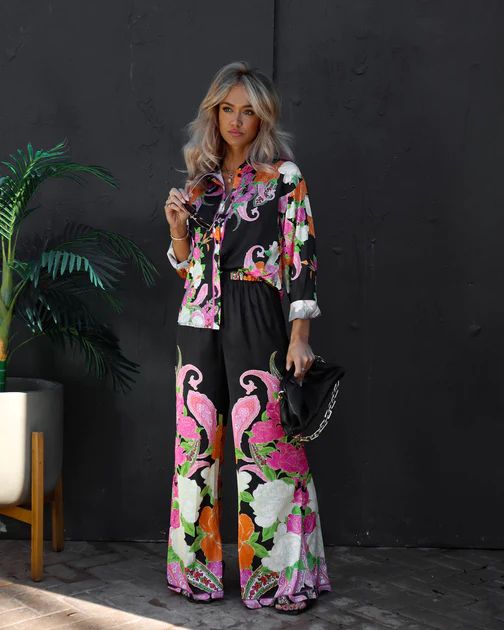 Kyoto Nights Satin Floral Wide Leg Pants - SALE | VICI Collection