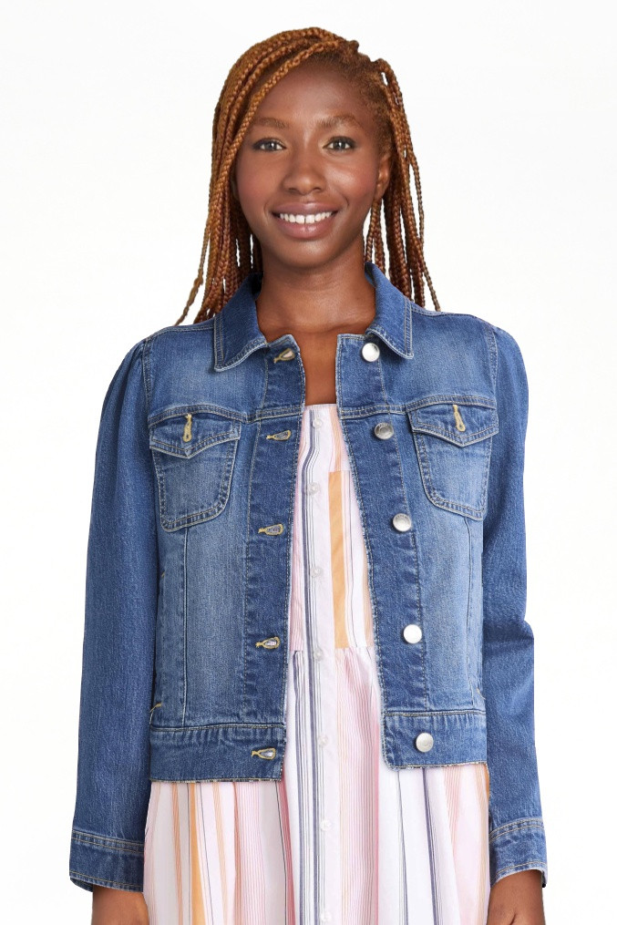 Free Assembly Women's Cropped Denim Jacket with Puff Sleeves, Sizes XS-XXL | Walmart (US)