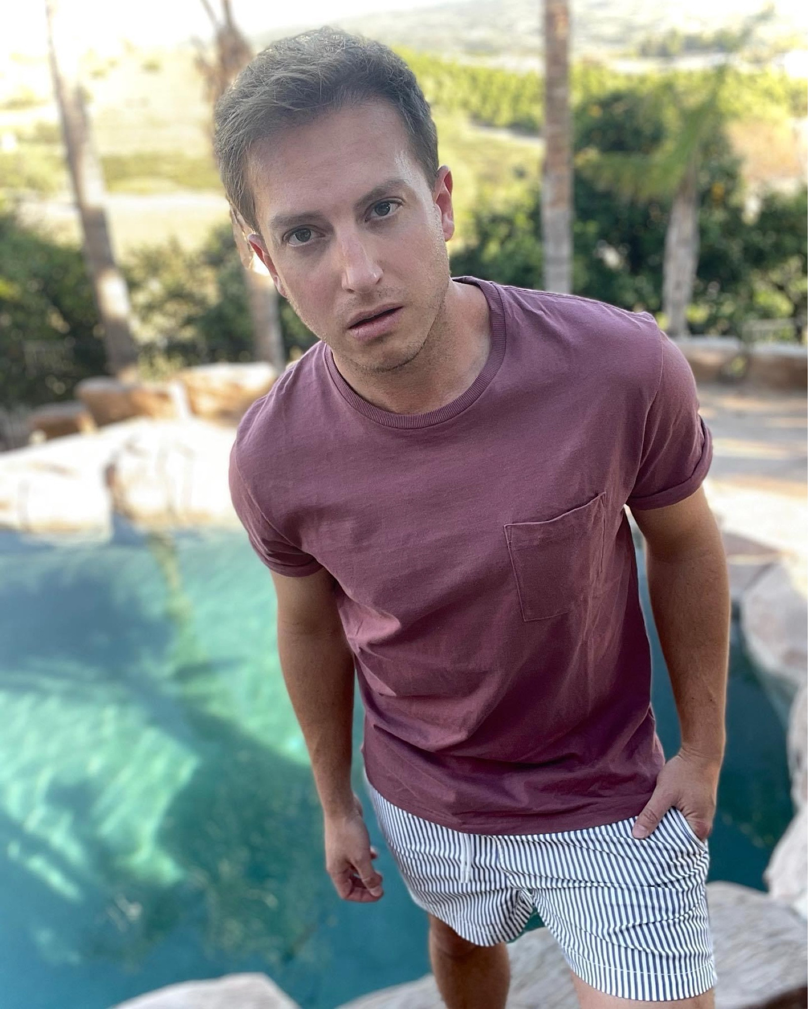 Pool Ready? Boxy heavyweight tee (m), seersucker/striped shorts (m). 

#LTKU #LTKSwim #LTKMens