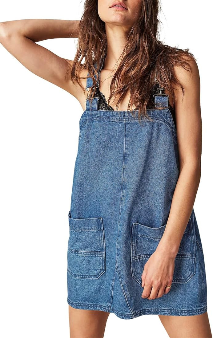 PLNOTME Women's Casual Denim Overalls Dress Adjustable Strap Summer Mini Jean Dress with Pockets | Amazon (US)