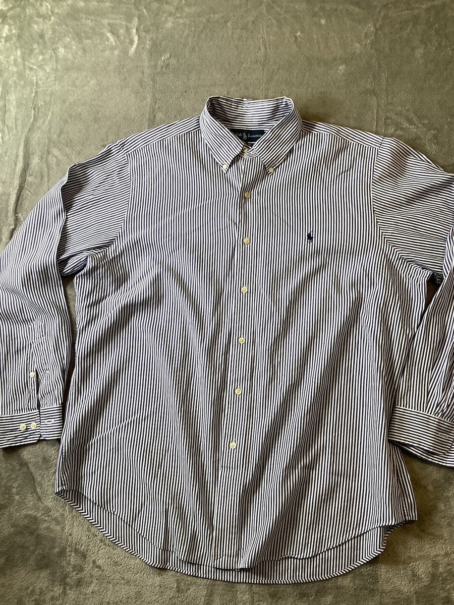 Ralph Lauren Polo Shirt Men’s 16.5x34/35 Pin Stripe Blue White Button Down | eBay US